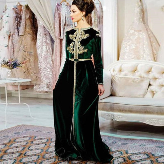 Evening Dress Moroccan Kaftan Long Sleeve Velvet