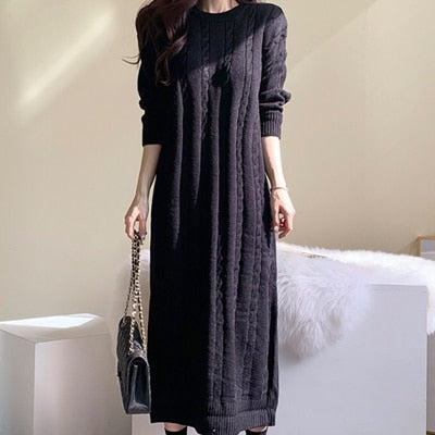 Elegant Split Straight Korean Solid Lady Long Dresses