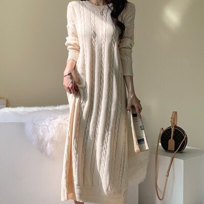 Elegant Split Straight Korean Solid Lady Long Dresses