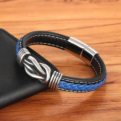 Men's Leather Bracelet Stainless Steel