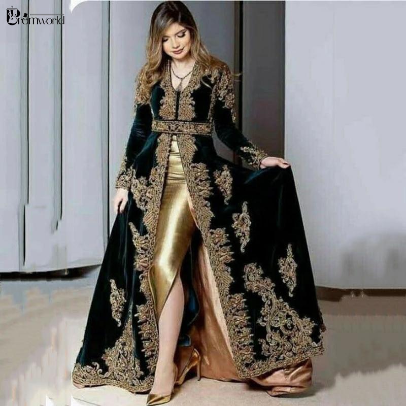 Morocco Evening Dress Long Sleeve Velvet 3 Pieces Overskirt