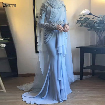 Light Blue Muslim Evening Gowns Abiye