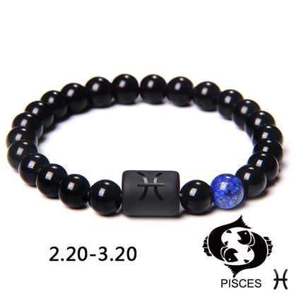 12 Constellation Zodiac Signs Bracelet Natural Black Onyx Stone