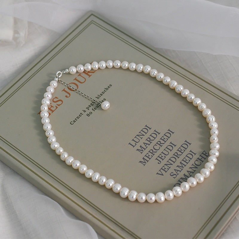 Natural freshwater pearl Chokers necklace 925 sterling silver jewelry