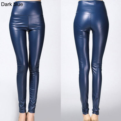 Faux Leather Leggings High Waist PU Fleece Female Plus Size Trousers