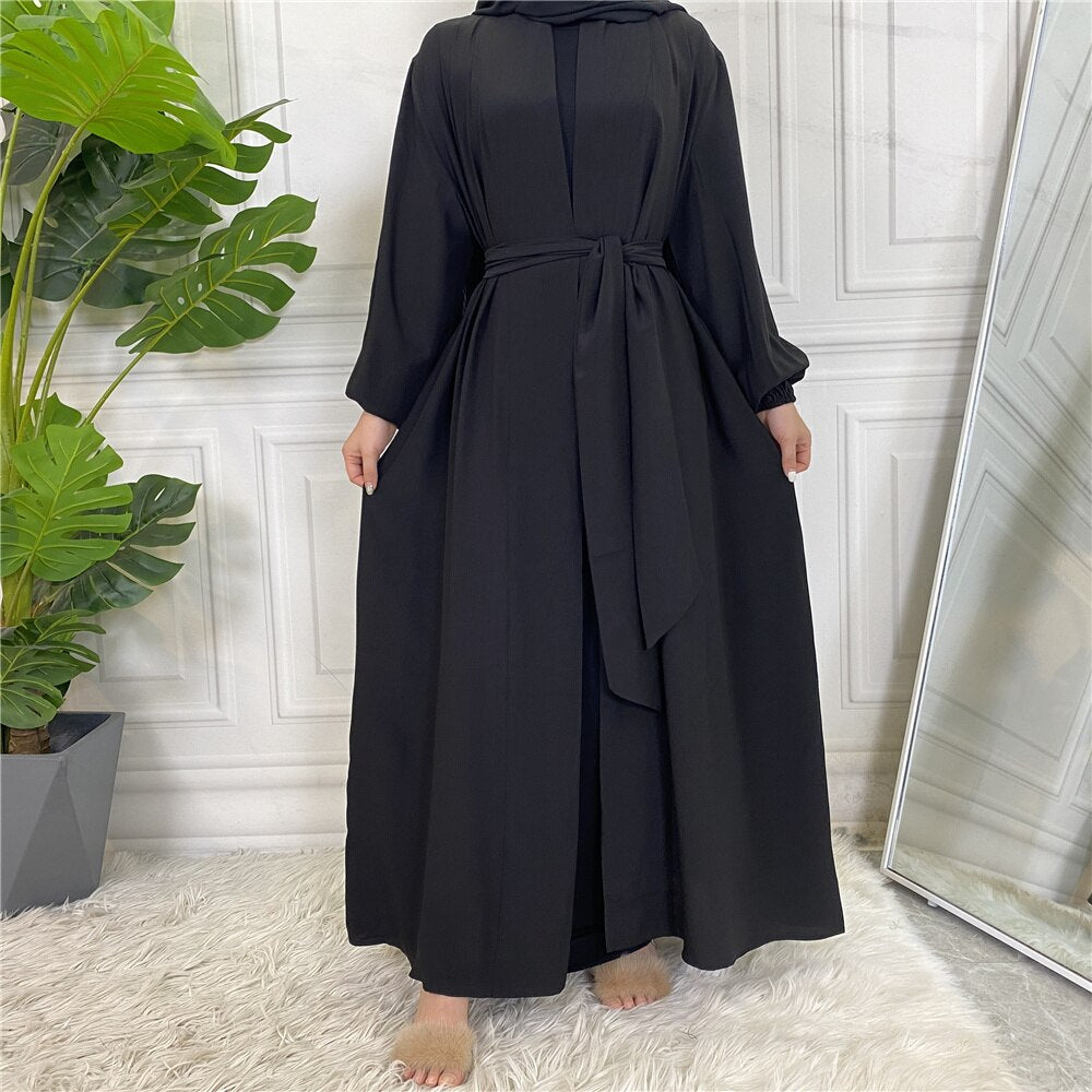 Fashion Muslim Dress Smooth Silky Elegant Pure Color