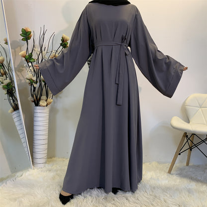 Muslim Fashion Abaya Long Dresses Women With Sashes Islamic Clothing