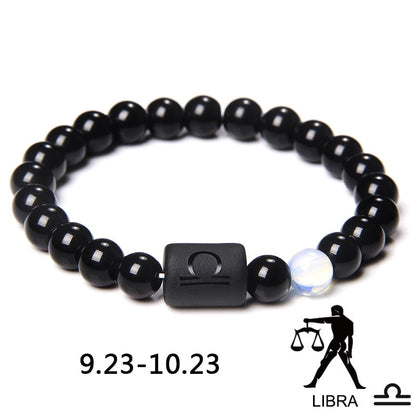 12 Constellation Zodiac Signs Bracelet Natural Black Onyx Stone