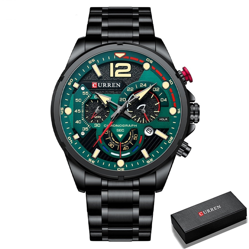 Chronograph Wristwatches Luxury Stainless Steel Clock