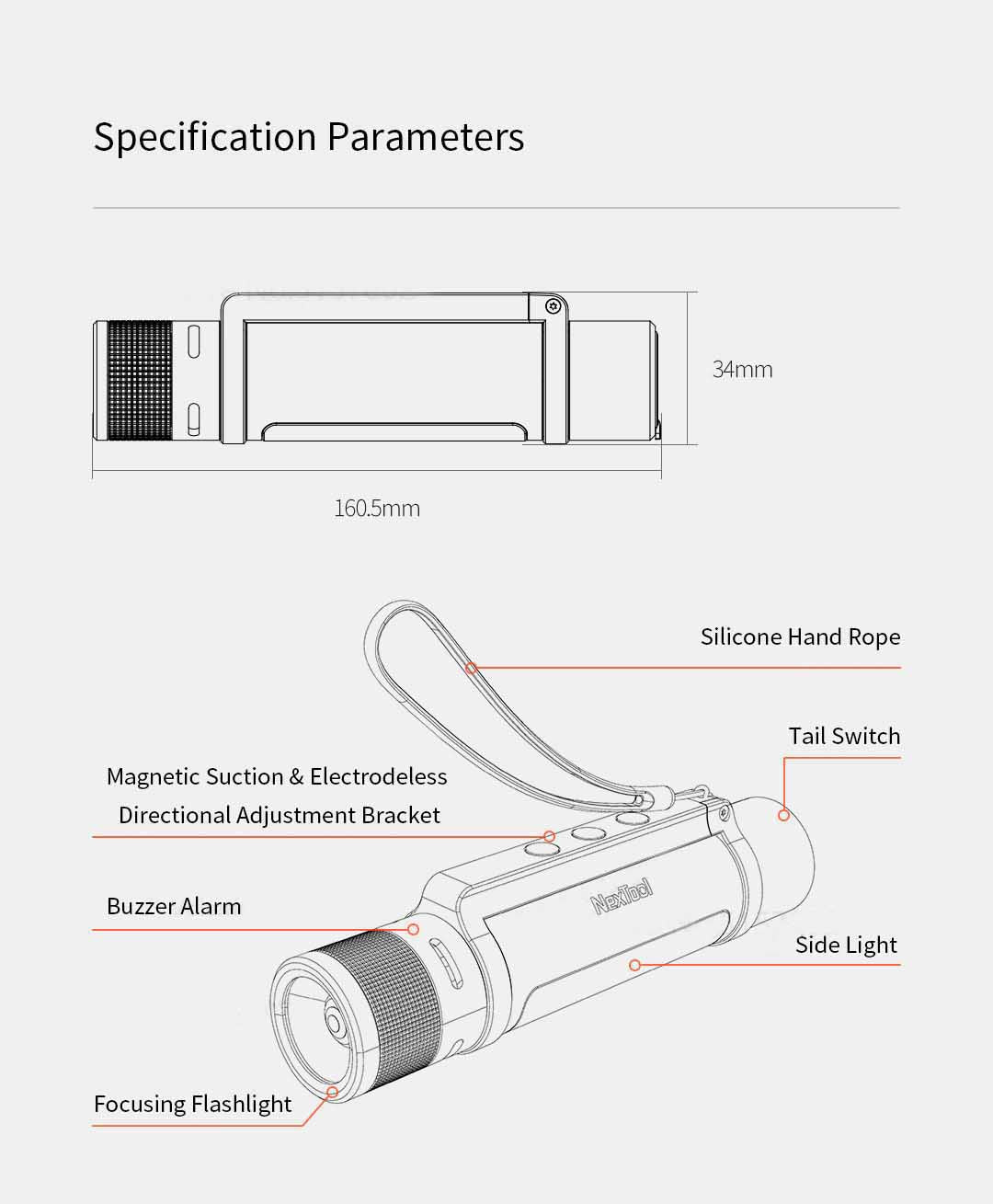 Xiaomi 6-in-1 1000lm Dual-light Zoomable Alarm Flashlight Rechargeable