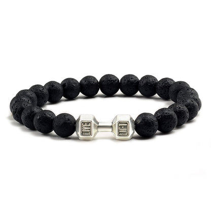 Natural Black Volcanic Lava Stone Dumbbell Bracelet black Matte