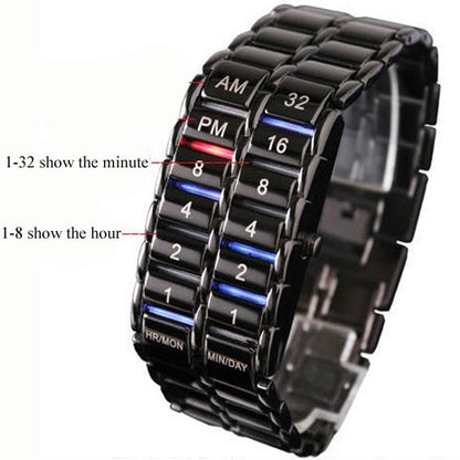 Digital Watch Cool Volcanic Lava Style Iron Faceless Binary LED