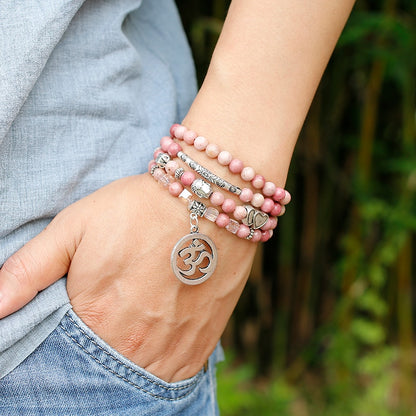 6mm Natural Rhodochrosite Beads Strand Bracelet Women Lotus