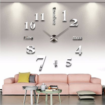 3d real big wall clock rushed mirror sticker diy living room decor