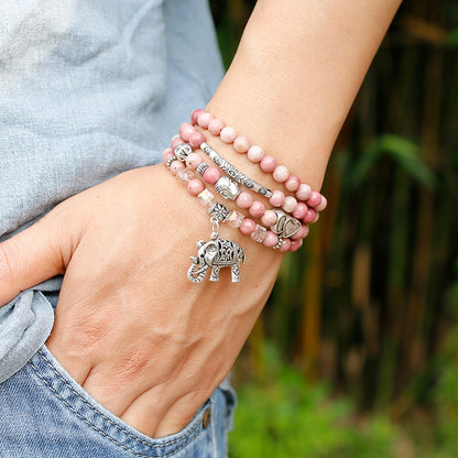 6mm Natural Rhodochrosite Beads Strand Bracelet Women Lotus