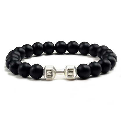 Natural Black Volcanic Lava Stone Dumbbell Bracelet black Matte