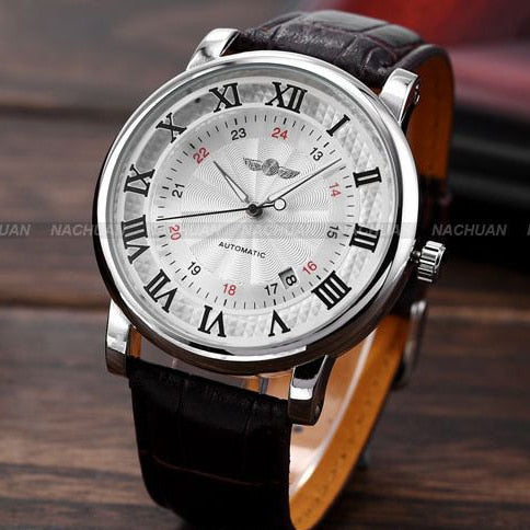 Automatic Mechanical Calendar Leather Watch Clock