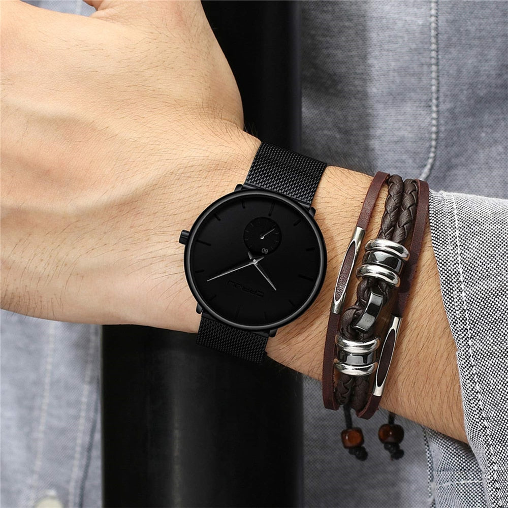 Ultra Thin Creative Black Stainless steel Quartz Watches