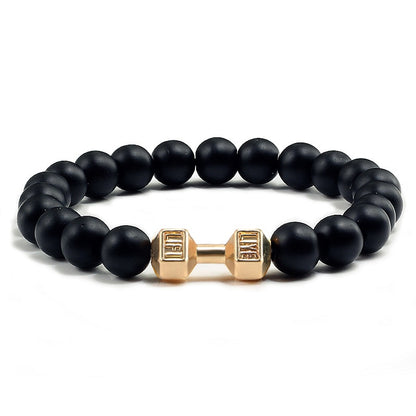 Natural Black Volcanic Lava Stone Dumbbell Bracelet black Matte