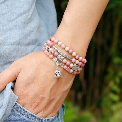 6mm Natural Rhodochrosite Beads Strand Bracelet Women Lotus