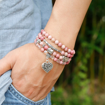 6mm Natural Rhodochrosite Beads Strand Bracelet Women Lotus