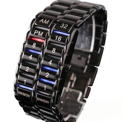 Digital Watch Cool Volcanic Lava Style Iron Faceless Binary LED