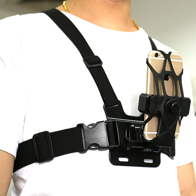Adjustable Phone Clip Holder with Gopro Chest Belt/ Head Strap
