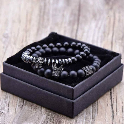 Bracelet Matte Oxyn Stone Beads Skull Erkek Bileklik Set Crown Jewelry