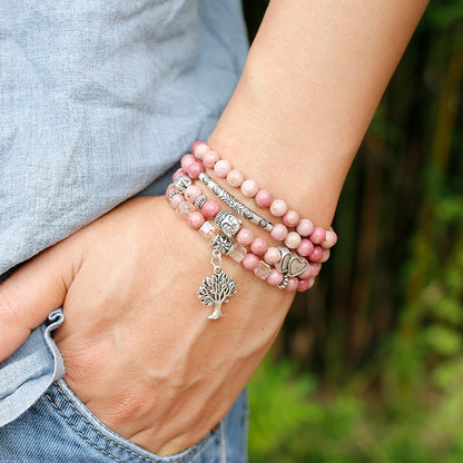 6mm Natural Rhodochrosite Beads Strand Bracelet Women Lotus