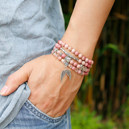 6mm Natural Rhodochrosite Beads Strand Bracelet Women Lotus