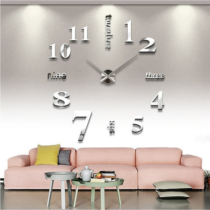 3d real big wall clock rushed mirror sticker diy living room decor