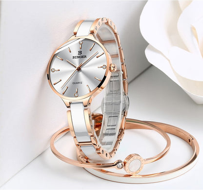 Switzerland BINGER Fashion Women Watch Luxury Brand Bracelets Ceramic