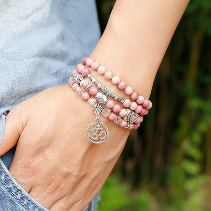 6mm Natural Rhodochrosite Beads Strand Bracelet Women Lotus