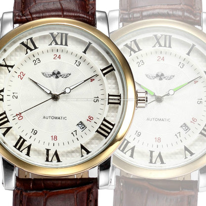 Automatic Mechanical Calendar Leather Watch Clock