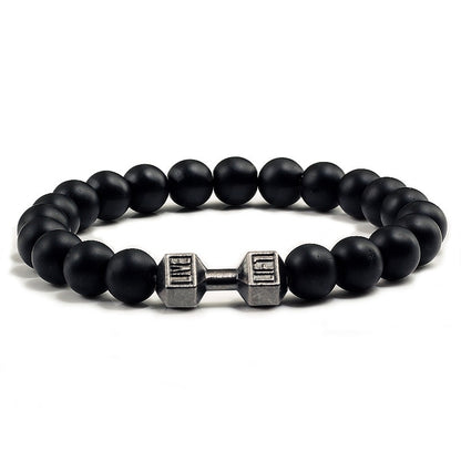 Natural Black Volcanic Lava Stone Dumbbell Bracelet black Matte