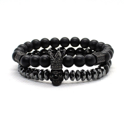 Bracelet Matte Oxyn Stone Beads Skull Erkek Bileklik Set Crown Jewelry