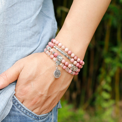 6mm Natural Rhodochrosite Beads Strand Bracelet Women Lotus