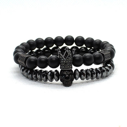 Bracelet Matte Oxyn Stone Beads Skull Erkek Bileklik Set Crown Jewelry