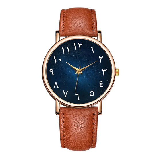 Fashion Arabic Numerals Dial Wrist Watch Leather Band Casual