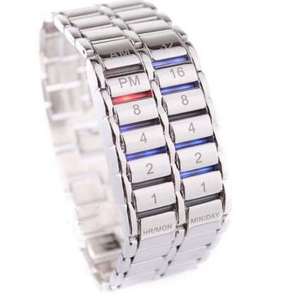 Digital Watch Cool Volcanic Lava Style Iron Faceless Binary LED