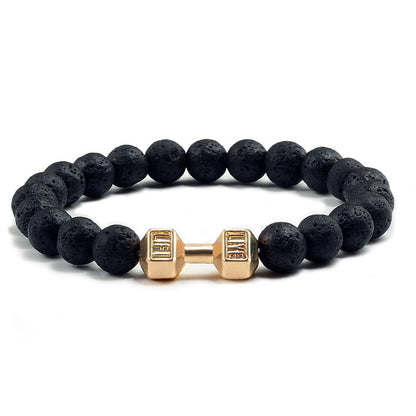 Natural Black Volcanic Lava Stone Dumbbell Bracelet black Matte