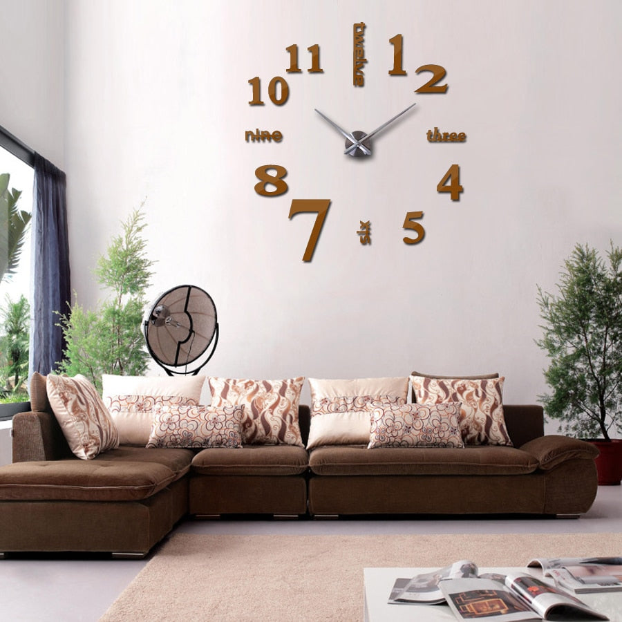 3d real big wall clock rushed mirror sticker diy living room decor