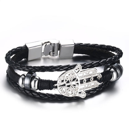 Lucky Vintage Leather Bracelet Raja Vegas Charm Multilayer Braided