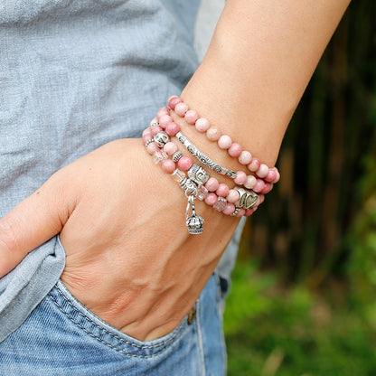 6mm Natural Rhodochrosite Beads Strand Bracelet Women Lotus