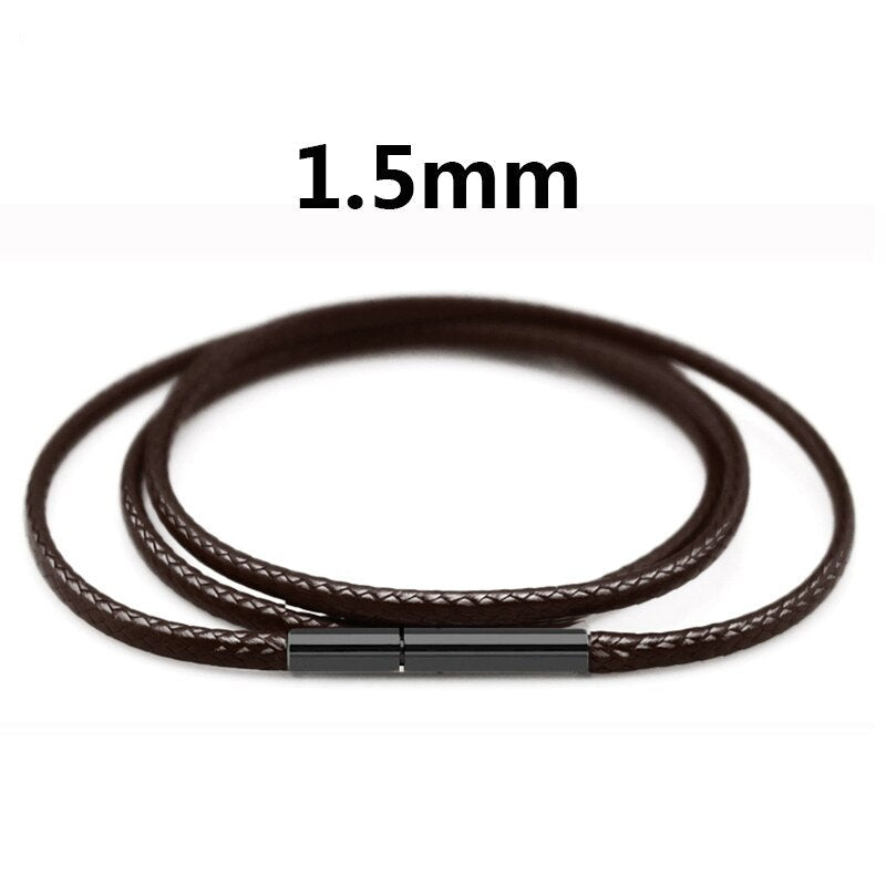 Black Necklace Cord Leather With Stainless Steel Clasp For Men Women