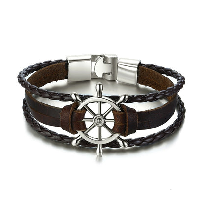 Lucky Vintage Leather Bracelet Raja Vegas Charm Multilayer Braided