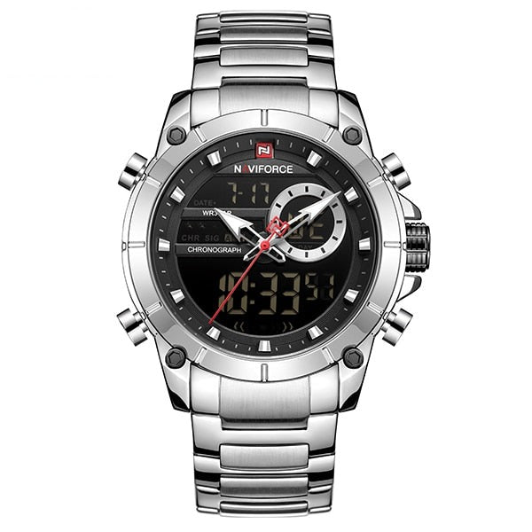 Digital Quartz Wrist Watch Steel Waterproof Dual Display Date