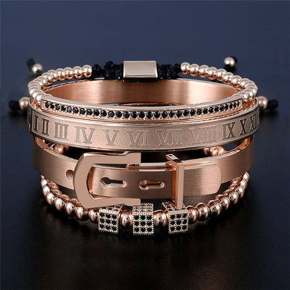 Titanium Steel Roman Numeral Beaded Bracelets Horseshoe Buckle Bangles