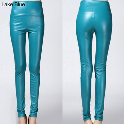 Faux Leather Leggings High Waist PU Fleece Female Plus Size Trousers