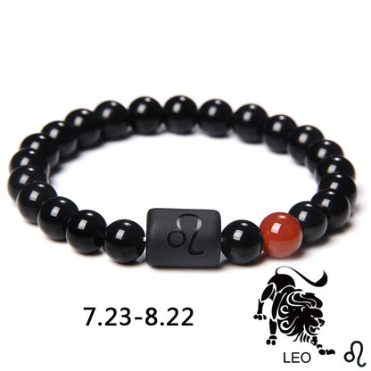 12 Constellation Zodiac Signs Bracelet Natural Black Onyx Stone